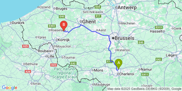 Map: Charleroi Airport Brussels South (CRL) to Wakken
