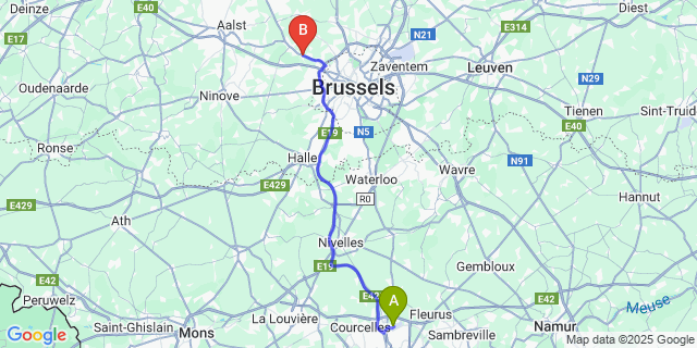 Map: Charleroi Airport Brussels South (CRL) to Walfergem