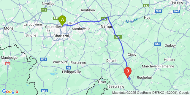 Map: Charleroi Airport Brussels South (CRL) to Wanlin