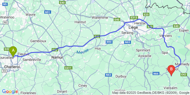 Map: Charleroi Airport Brussels South (CRL) to Wanne