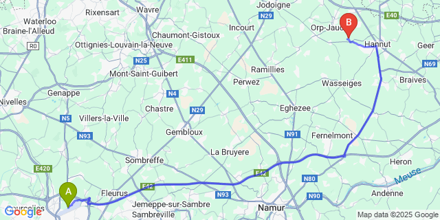 Map: Charleroi Airport Brussels South (CRL) to Wansin