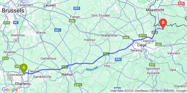 Map: Charleroi Airport Brussels South (CRL) to Warsage