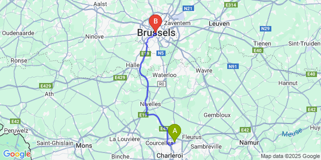 Map: Charleroi Airport Brussels South (CRL) to Warwick Grand-Place Brussels