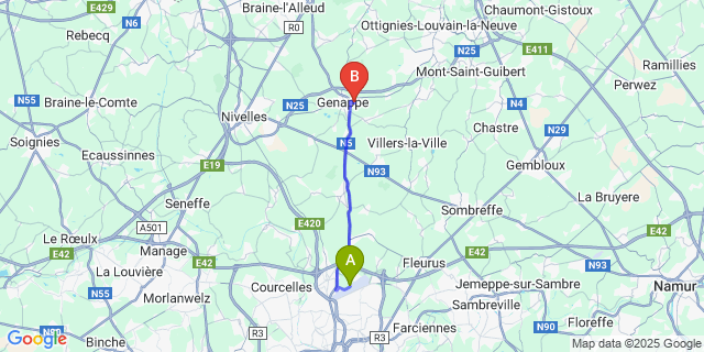 Map: Charleroi Airport Brussels South (CRL) to Ways