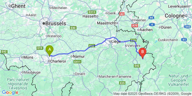 Map: Charleroi Airport Brussels South (CRL) to Weywertz