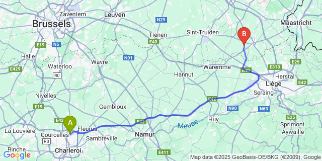 Map: Charleroi Airport Brussels South (CRL) to Widooie