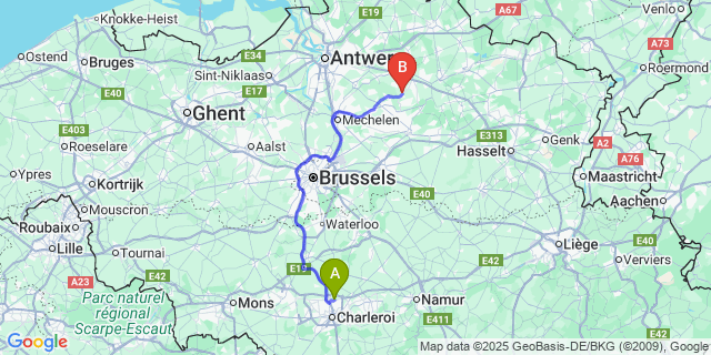 Map: Charleroi Airport Brussels South (CRL) to Wiekevorst