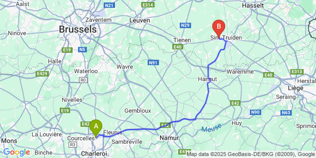 Map: Charleroi Airport Brussels South (CRL) to Wilderen