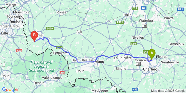 Map: Charleroi Airport Brussels South (CRL) to Willemeau