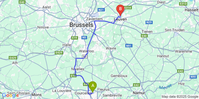 Map: Charleroi Airport Brussels South (CRL) to Wilsele