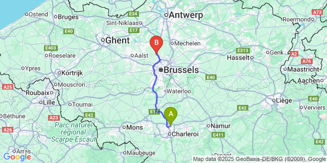 Map: Charleroi Airport Brussels South (CRL) to Wolvertem