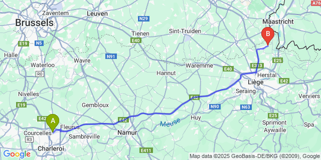 Map: Charleroi Airport Brussels South (CRL) to Wonck