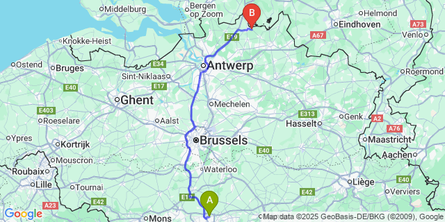 Map: Charleroi Airport Brussels South (CRL) to Wortel