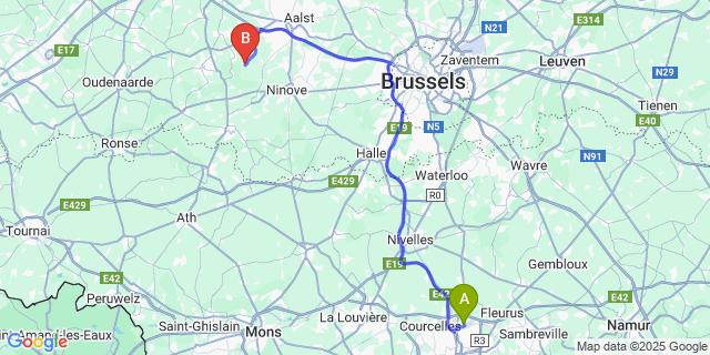 Map: Charleroi Airport Brussels South (CRL) to Woubrechtegem