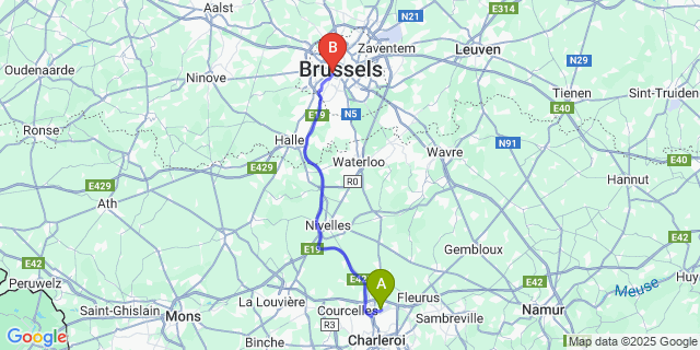 Map: Charleroi Airport Brussels South (CRL) to Your Hotel, Brussels